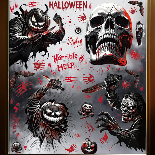 Scary Halloween Window Clings Decorations, Large Double Side Halloween Window Stickers Removable for School Shop Home Decor/Indoor Party Decorations (Style C)
