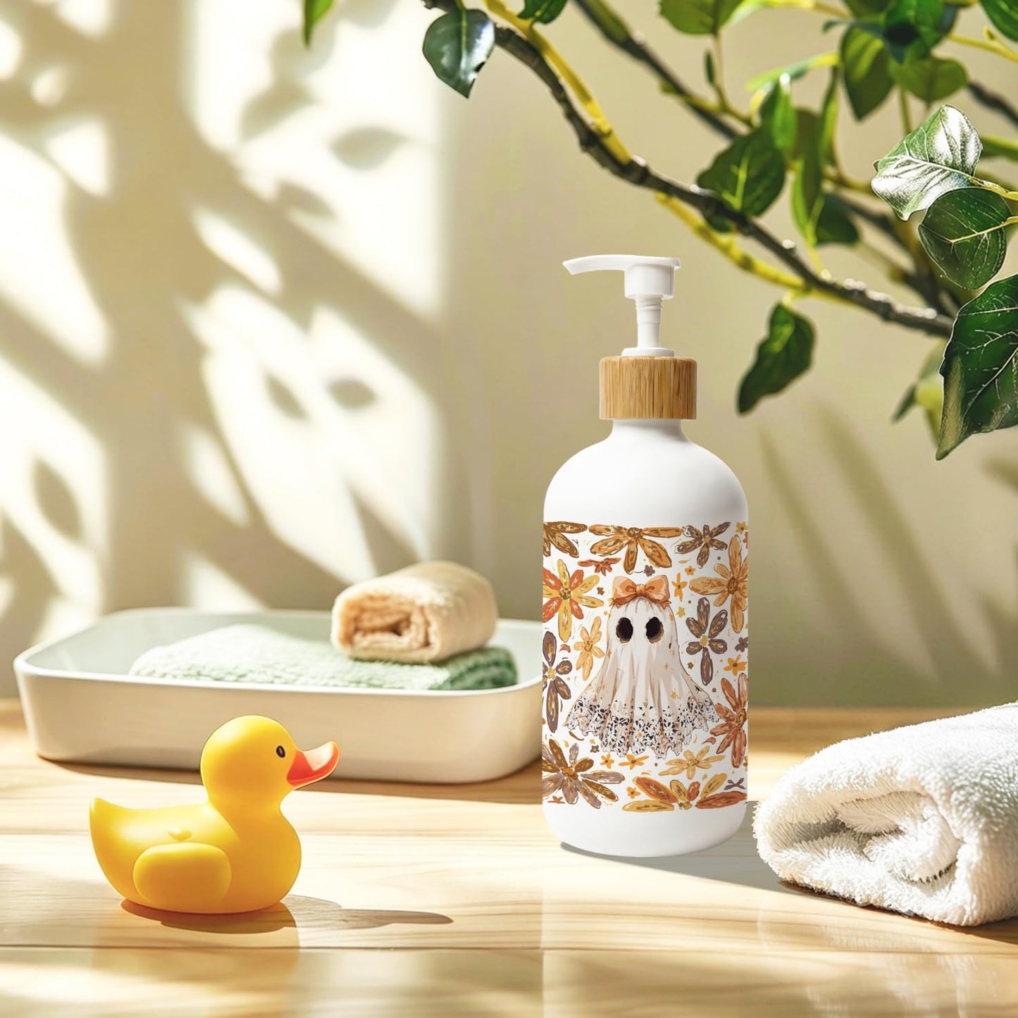 Stelloriellea Boho Halloween Ghost Glass Soap Dispenser with Pump