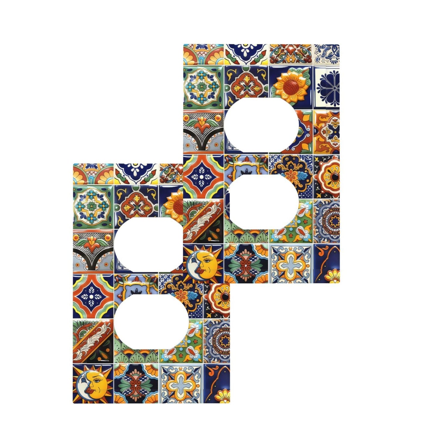 Decorative Light Switch Cover Talavera Tiled Patterns 1 Gang Wall Plate Cover Single Duplex Outlet Covers Switchplate Electrical Faceplate for Bathroom Bedroom Decor(2pack)