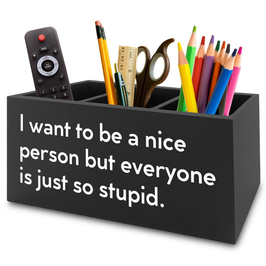 XPH Funny Pen Pencil Holder Organizer for Desk, Sarcastic Gifts for Women Men Coworkers, Office Humor Gifts, Funny Wooden Box Sign for Home Office Desk Tabletop Decorations