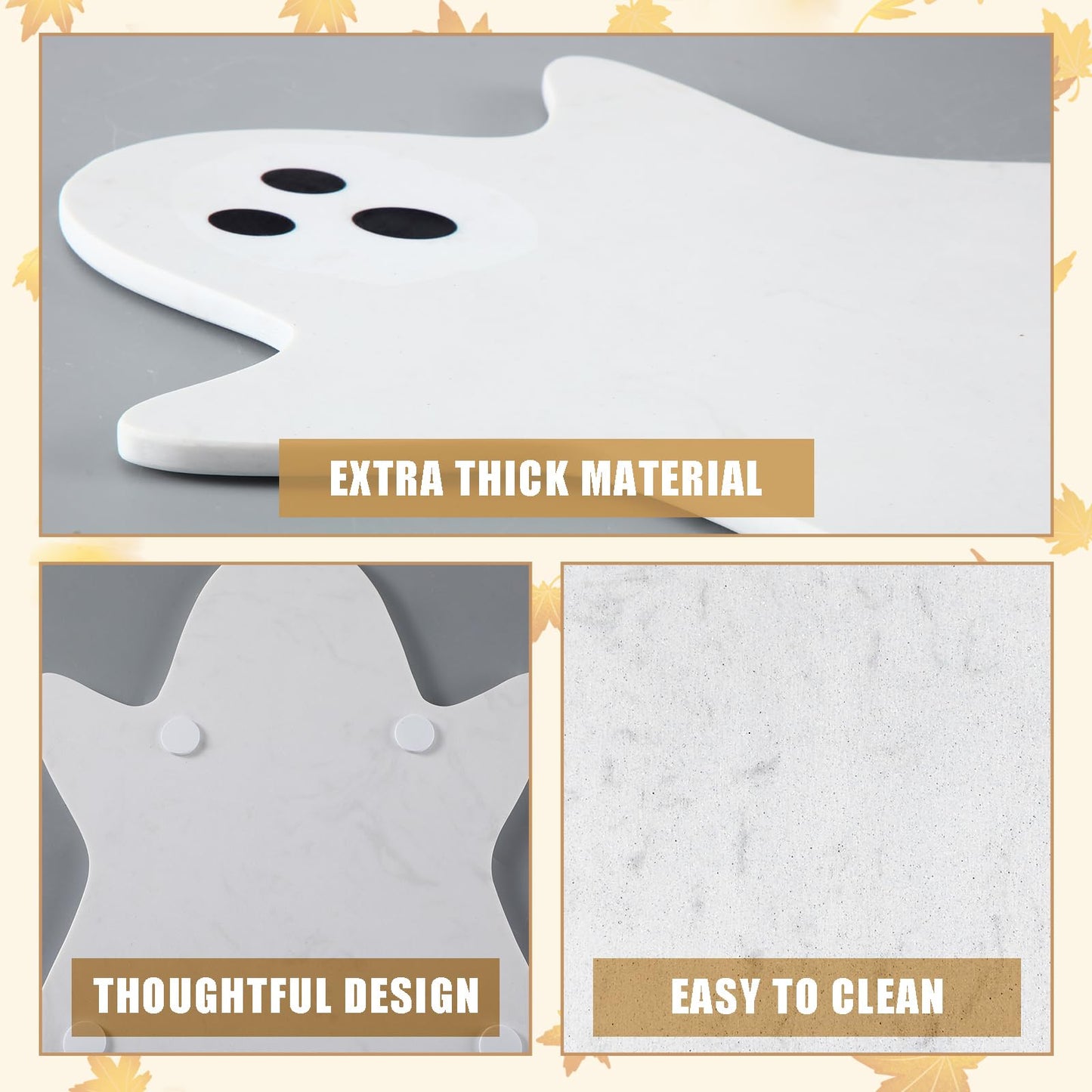 Reallnaive Halloween Ghost Marble Cheese Board with 4 Ghost Coasters Set Charcuterie Cutting Tray Halloween Marble Serving Decorative for Decoration Charcuterie Kitchen
