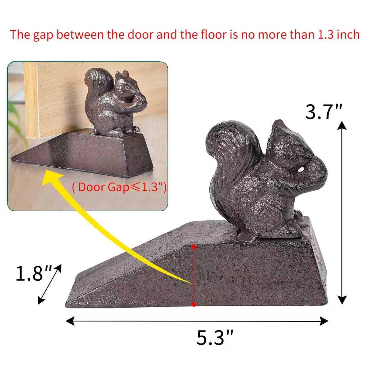Sungmor Heavy Duty Cast Iron Squirrel Door Stops | Decorative Cute Animal Statue Metal Door Stopper Wedge with Non-Slip Mat | Solid & Antique Style Windproof Door Holder for Patio Garden Farmhouse