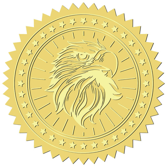 CRASPIRE 408Pcs Eagle Gold Foil Embossed Stickers 2" Bird Self Adhesive Envelopes Seals Sticker Round Labels for Independence Day Invitation Graduation Corporate Certificates Diplomas Gift Wrapping