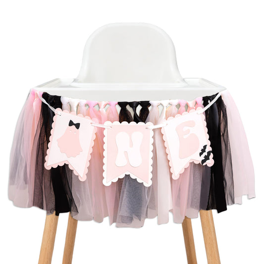 Spooky One High Chair Banner - Halloween Spooky Highchair Banner 1st Birthday, Little Ghost Halloween First Birthday Party Decorations for Cake Smash, Photo Props