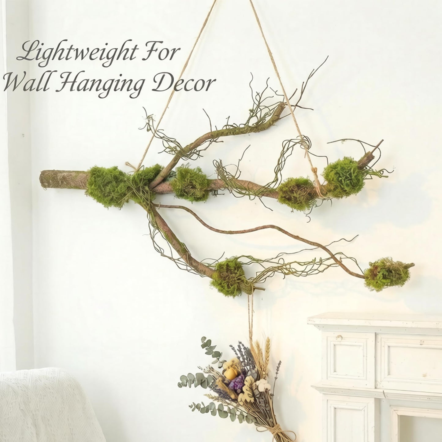 55inch Large Artificial Tree Branches Trunk Faux Moss Jungle Vine Thick Woodsy Tree Twigs Giant Bendable Creepy Green Plants for Wall Hanging Yard Mantel Forest Shelf Theme Party Halloween Decor