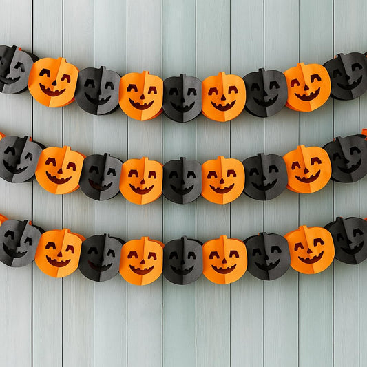 KatchOn, Long Pumpkin Halloween Garland - 10 Feet, 3 Strings, No DIY | Black and Orange Pumpkin Garland for Halloween Party Decorations