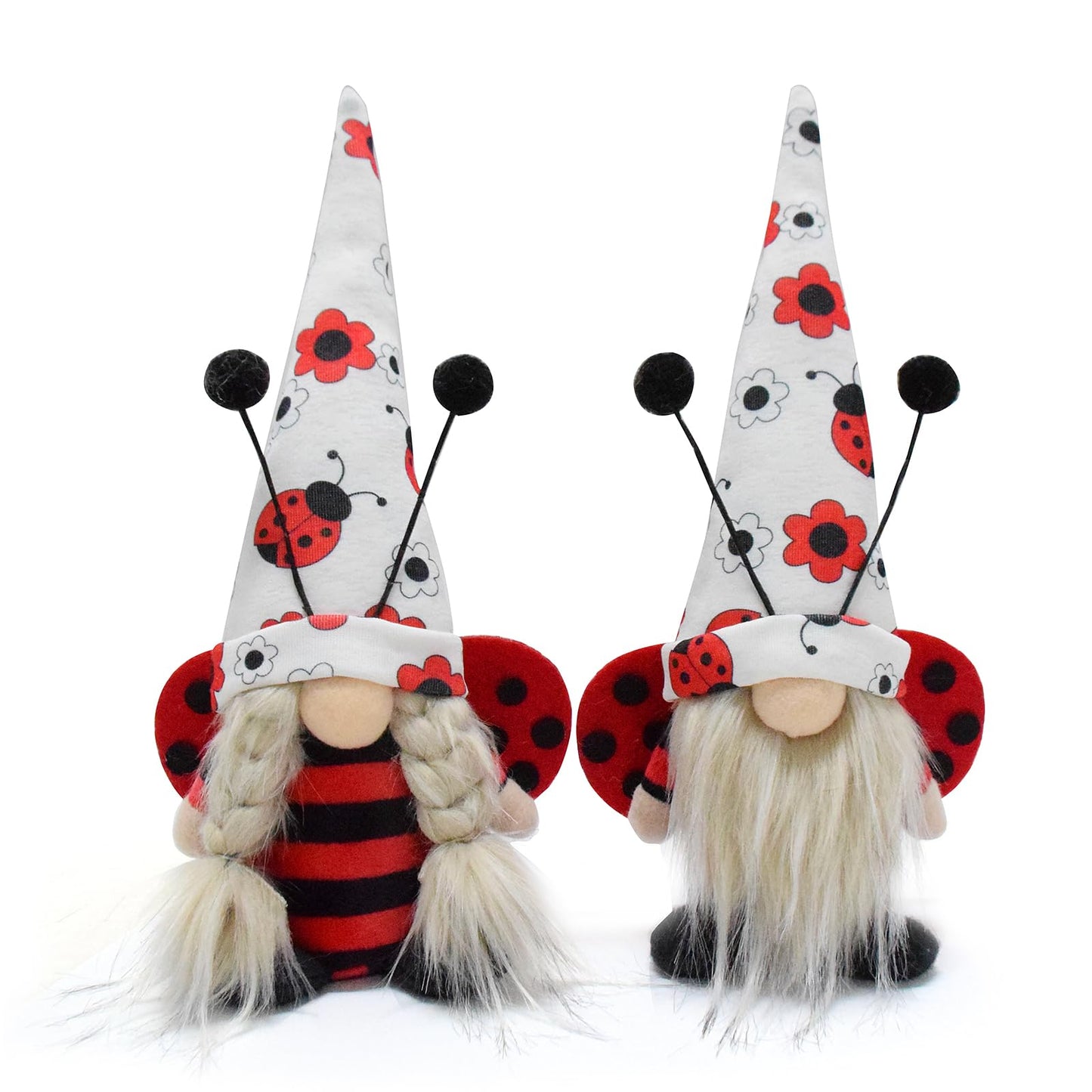 Vytina 2 Pcs Ladybug Gnomes Gift Cute Little Ladybugs Couple Gnome Plush Spring Summer Autumn Swedish Tomte Ladybird Doll Elf for Home Farmhouse Tiered Tray Decor
