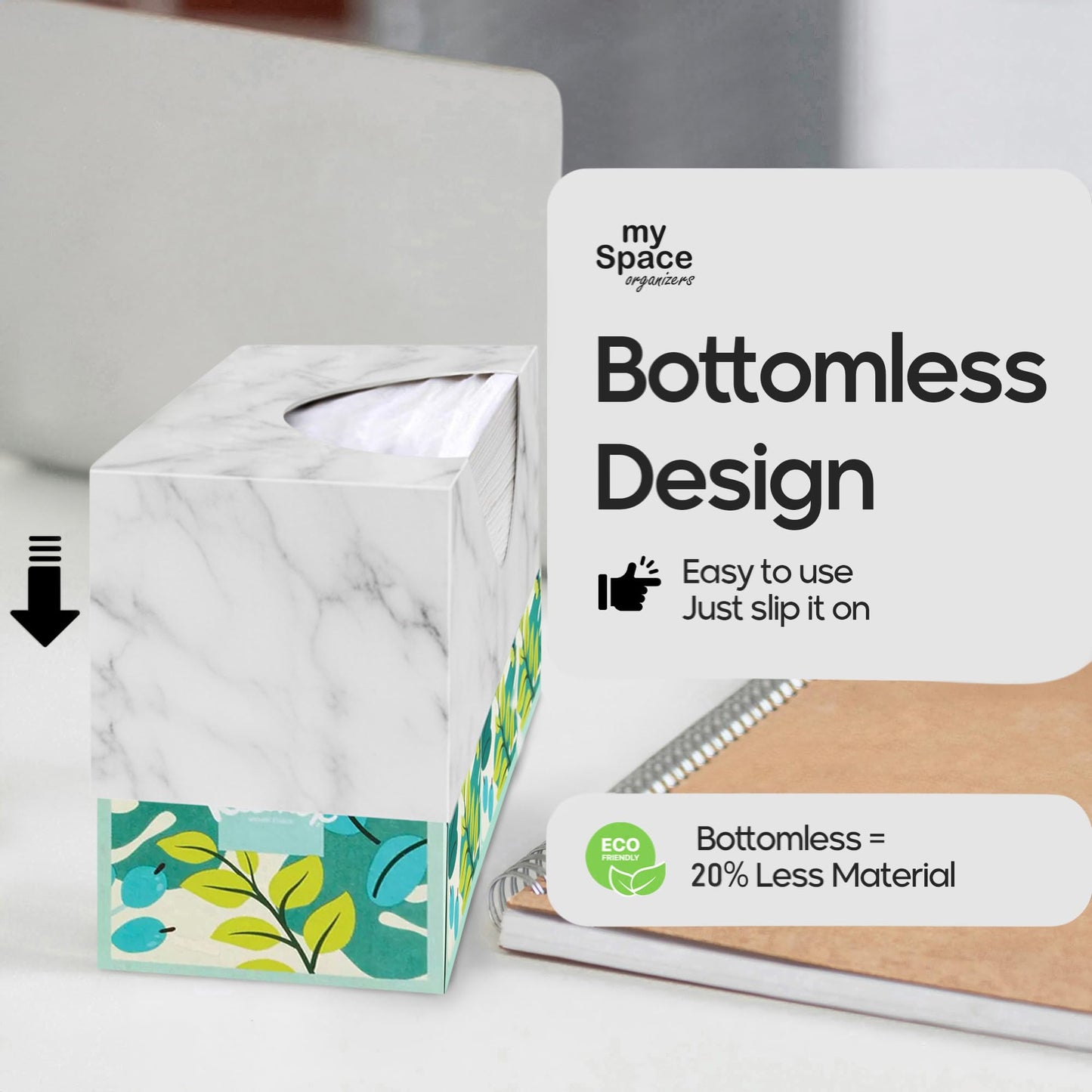 Tissue Box Cover Rectangle - Tissue Box Holder Rectangular - Compatible with Puffs - Acrylic Marble Bathroom Accessories Decor