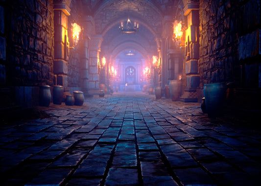 BELECO 7x5ft Fabric Scary Medieval Catacombs Photography Backdrop Endless Dungeon with Torches Ancient Castle Dragon Cave Mysterious Nightmare Halloween Background Horror Party Supplies Photo Props