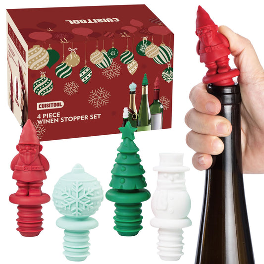 christmas wine stopper Set of 4, Multicolor Wine Bottle Caps, Funny Silicone Bottle Stoppers to Preserve Freshness, BPA Free, Perfect for Parties and Gifts