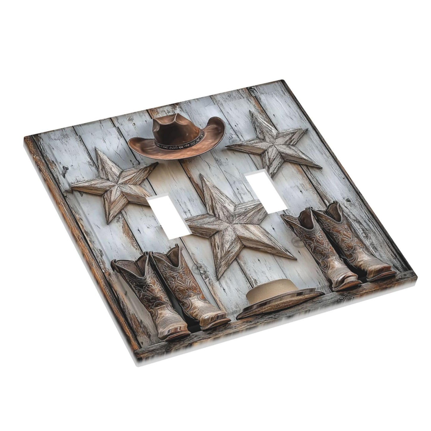 Nijuodnijir Decorative Switch Plates Rustic Texas Star Barn Cowboy Hat Boots 2 Gang Double Toggle Outlet Light Switch Cover Wall Plate Electrical Faceplate For Farmhouse Cabin Decor