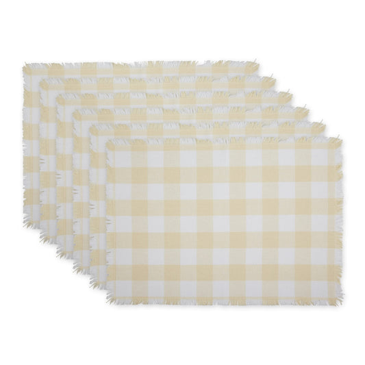 DII Heavyweight Fringed Check Tabletop Collection, Placemat Set, 13x19, Natural, 6 Count