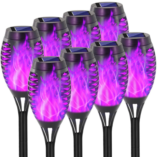 EOYIZW Solar Outdoor Lights, 8 Pack Purple Halloween Decorations Outdoor, Waterproof Mini LED Solar Tiki Torches for Outside Light for Halloween Garden Yard Porch Lawn Decor