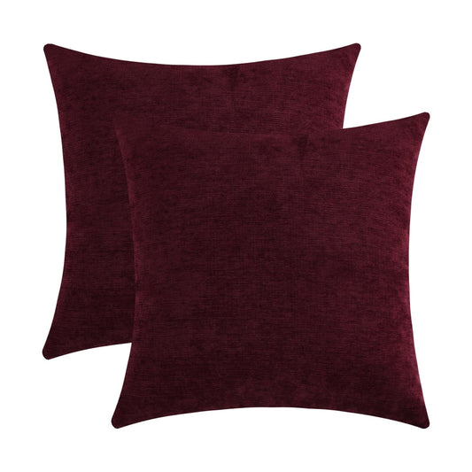 Qanatmz Burgundy Red Chenille Decorative Couch Throw Pillow Covers, Soft Cushion Cases for Home Livingroom Sofa Décor, Pack of 2, 14 x 14 Inches