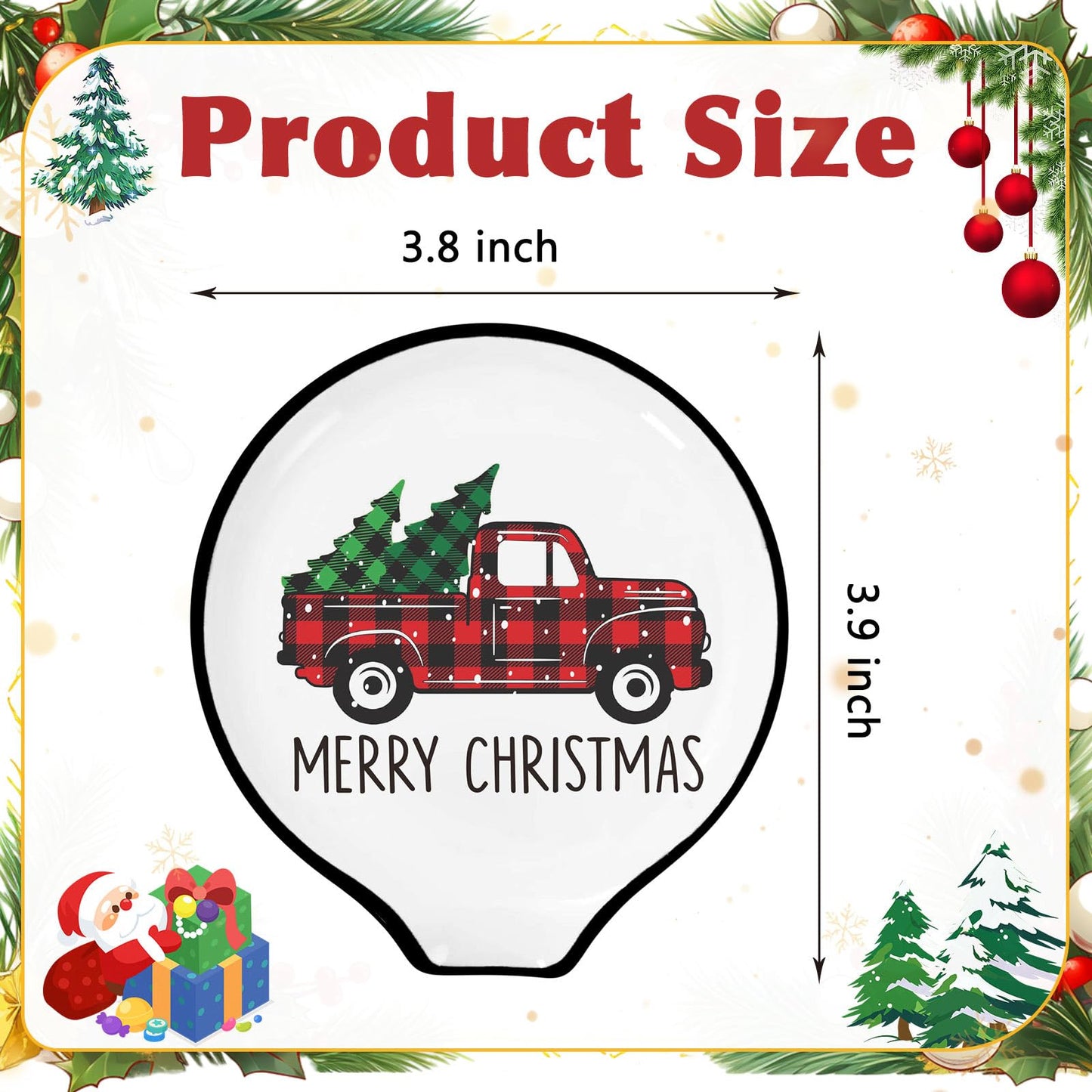 2 Pcs 3.8 Inch Christmas Spoon Rest Mini Red Green Plaid Xmas Tree Truck Small Coffee Spoon Holder For Winter Xmas Coffee Stirrers Teaspoon Bar Coffee Station Accessories