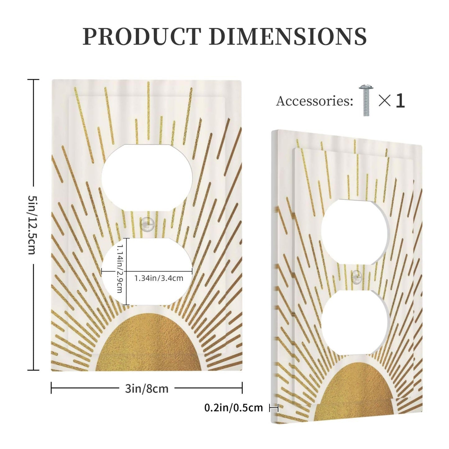 Mid Century Boho Abstract Sunrise Gold Sun 1 Gang Outlet Plate Decorative Single Duplex Wall Plate Covers Electrical Receptacle Light Switch Cover Art Faceplate Switchplate for Country Bedroom Decor