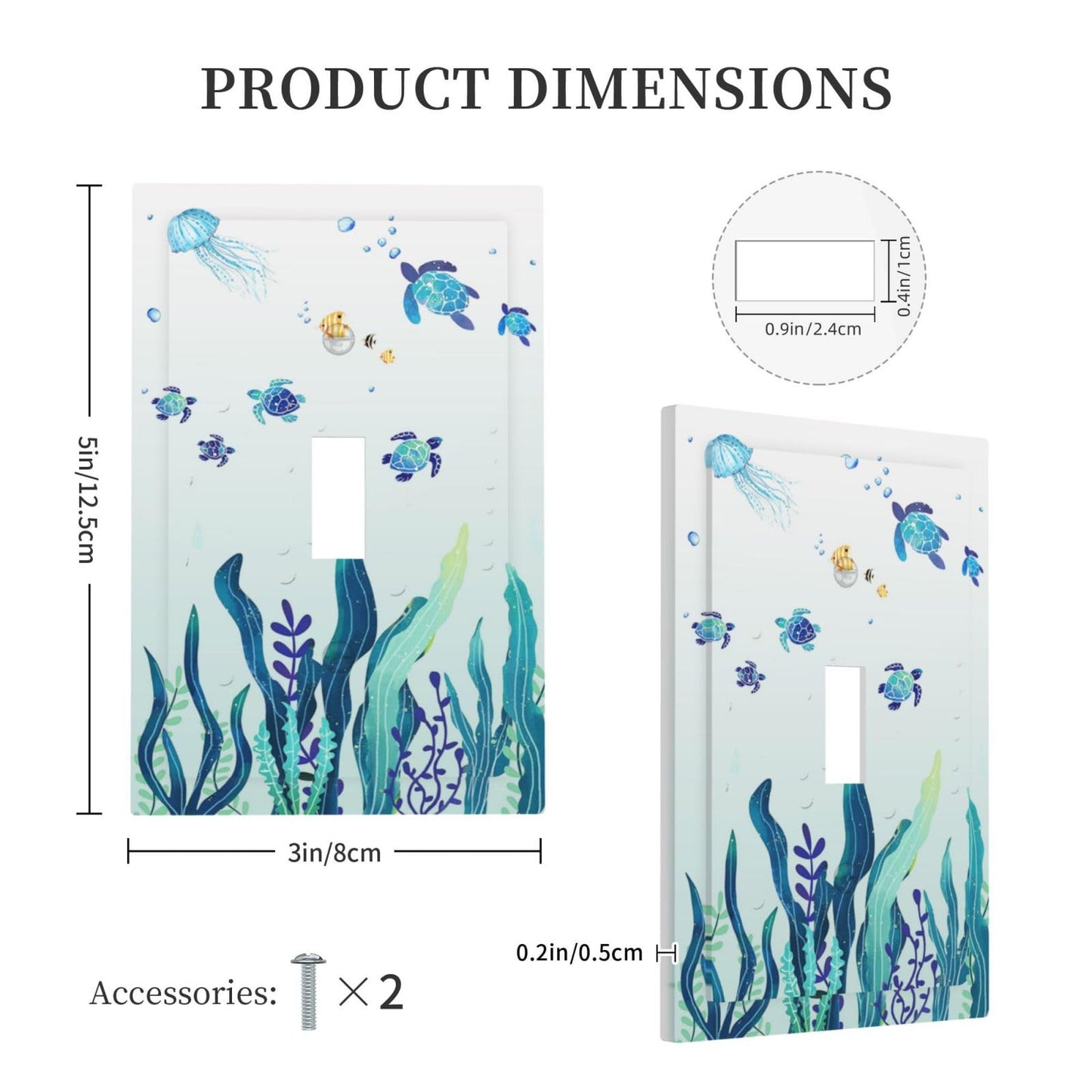 Sea Turtles Wall Ocean Grass Jellyfish Fish Sea Seaweed Bubbles Single Toggle Light Switch Cover Decorative 1 Gang Wall Plate Electrical Device Switchplate Plastic Faceplate for Kitchen Decorate Jumbo