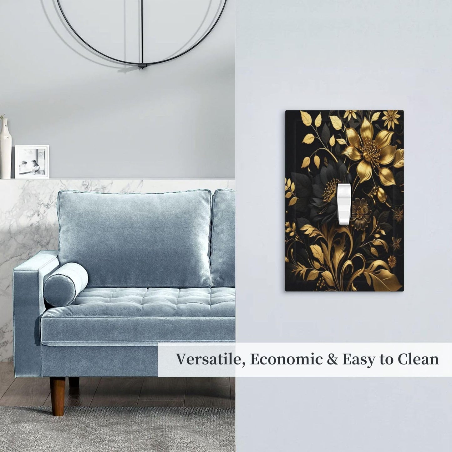 WUYOCHA Black Gold Flowers Leaves 1 Gang Light Switch Covers Single Toggle Wall Plate Decorative Switchcover Electrical Switchplate for Country Living Decor