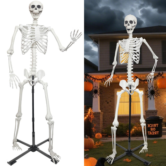 IDMOP 7.9Ft Skeleton Decor with Metal Stand,Halloween Skeleton Life Size Skeleton Realistic Plastic Human Bones for Halloween Dia de Los Muertos Decoration