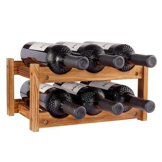 Niep Wine Rack 6 Bottle 2-Tier Wood Wine Storage Easy-Assembly Space-Saving for Wine Lovers,Kitchen Wine Organizer for Countertop,Table Top,Pantry, Home,Room Decor,Bar,Cellar Basement (2-Tiers)