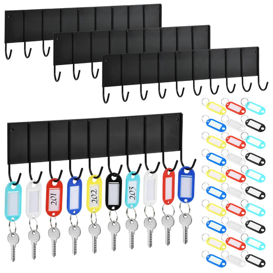 3 Pcs Magnetic Key Holder for Fridge with 30 Key Tags, No Drill Key Hooks Organizer for Wall, Strong Magnetic Utensil Holder for Fridge, Key Rack for Metal Door, Kitchen, Garage, Locker Storage