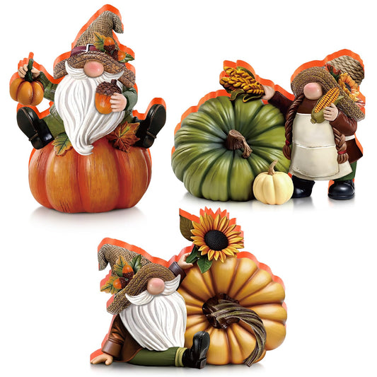 DoubleFill 3 Pcs Thanksgiving Gnome Figurines Fall Gnome Decor Fall Pumpkin Figurines Bulk Wooden Harvest Autumn Figurine Decorations for Thanksgiving Gifts Party Home Table Decor
