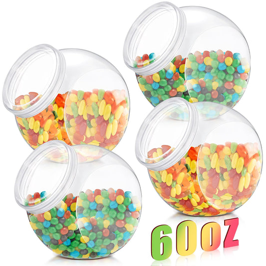 Willinglong 4 Pcs 60 oz Plastic Candy Jar with Lid for Candy Buffet Large Storage Jar Clear Food Storage Canisters Kitchen Countertop Container for Cookies Snacks Indoor Outdoor