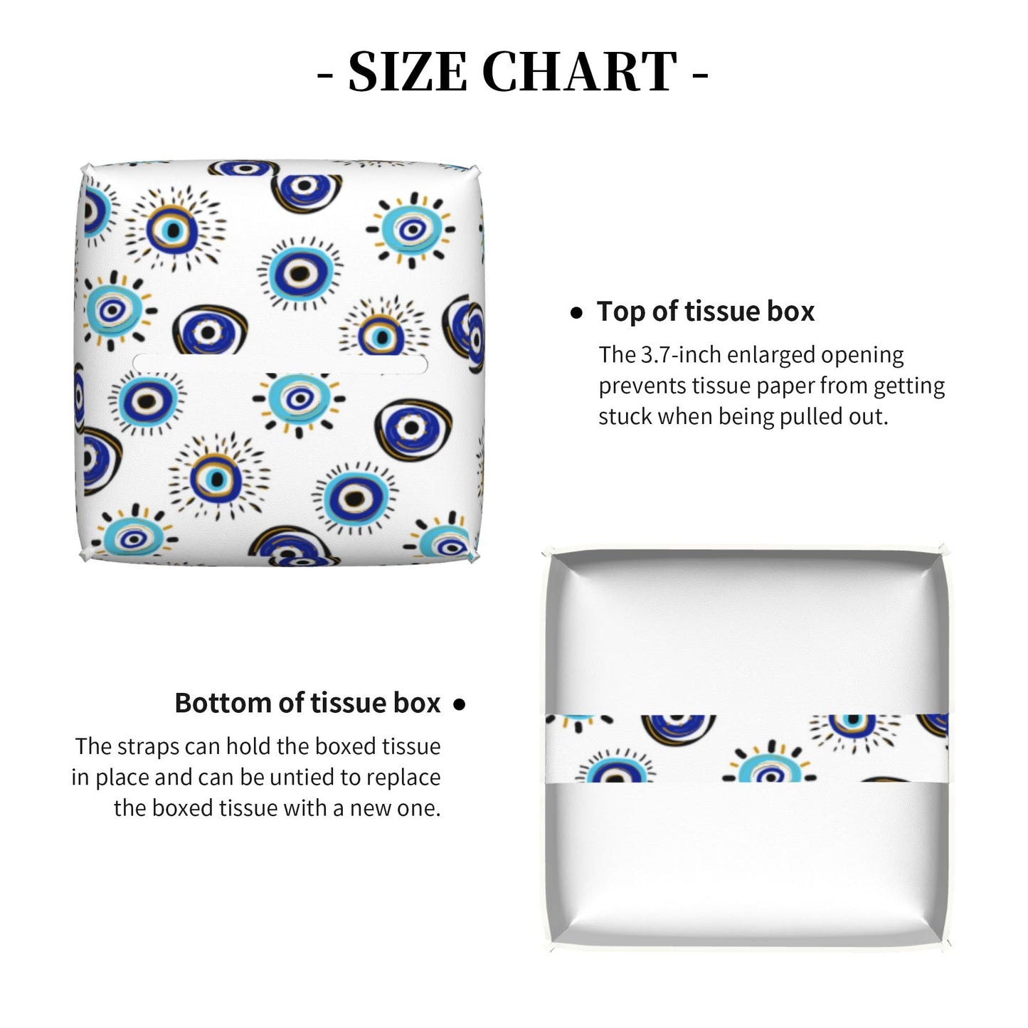 POIUBLE Evil Eye Tissue Box Cover Leather Tissue Box Holder Square Facial Paper Organizer Dispenser for Bathroom Kitchen Bedroom Vanity Countertop Night Stands
