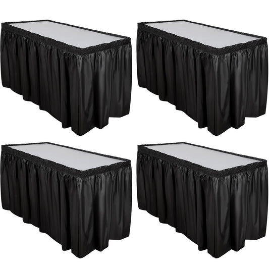 Breling 4 Pcs Plastic Table Skirt 29 Inches x 14 ft Disposable Table Skirt for Rectangle Tablecloth Wedding Shower Birthday Party Banquet(Black)