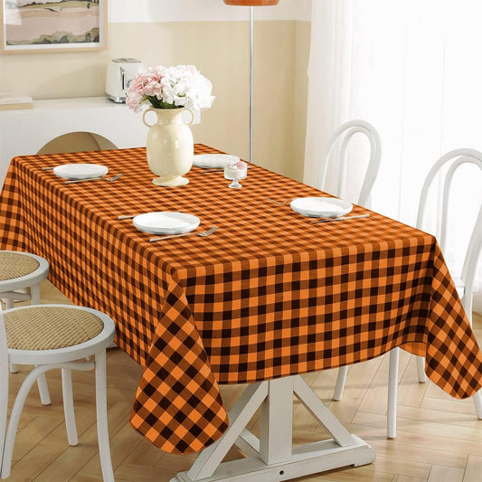 SASTYBALE Buffalo Plaid Vinyl Tablecloth Rectangle 52 x 70 Inch with Flannel Backing, Waterproof Plastic Table Cloth, Heavy Duty Tables Cover for Dining, Party, Indoor, Outdoor, Orange and Black