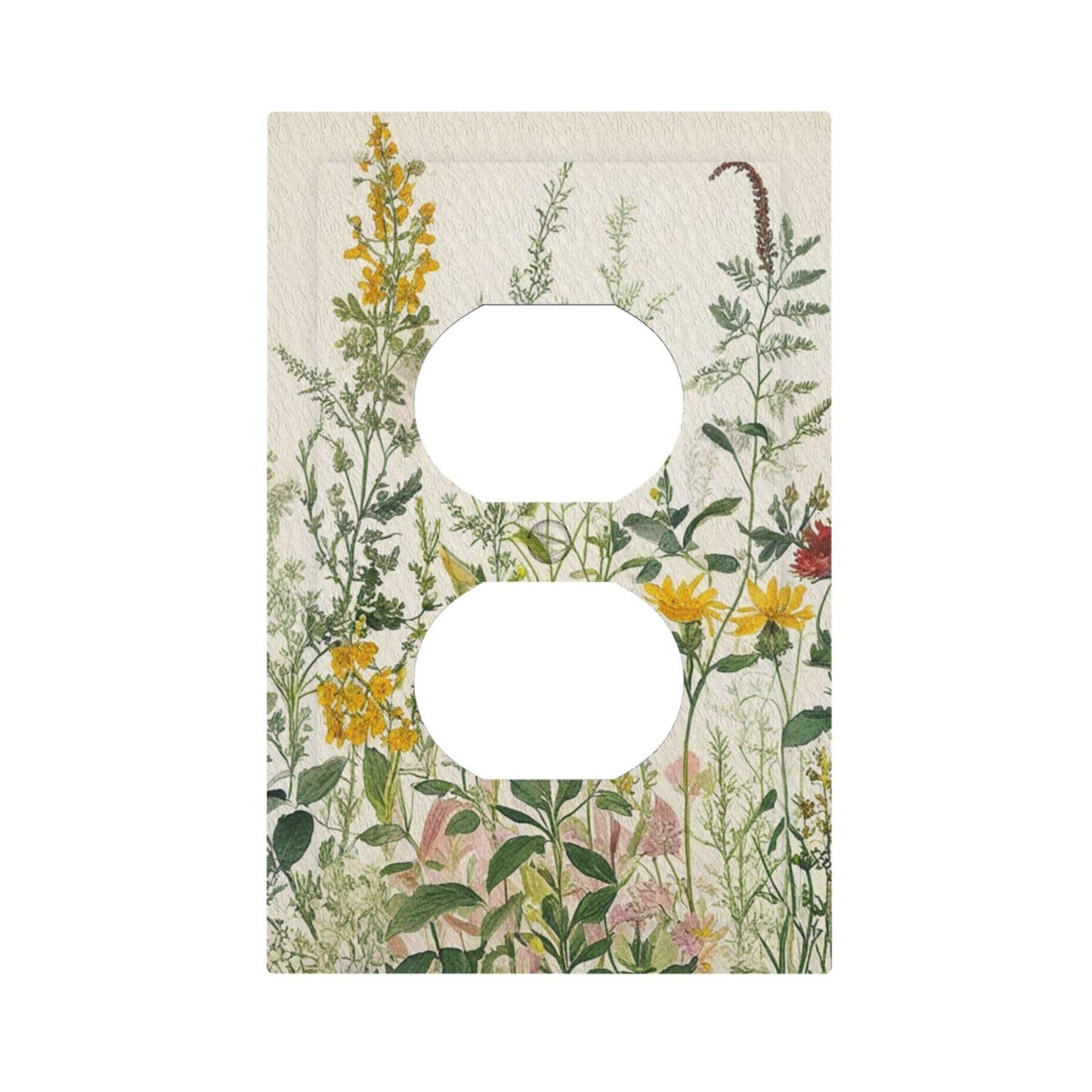 Yamxbfa Decorative Outlet Covers Rustic Beige Wildflower Green Plants Yellow Floral 1 Gang Duplex Light Switch Cover Plate Wall Plates for Electrical Outlets Electrical Switchplate Face Plate
