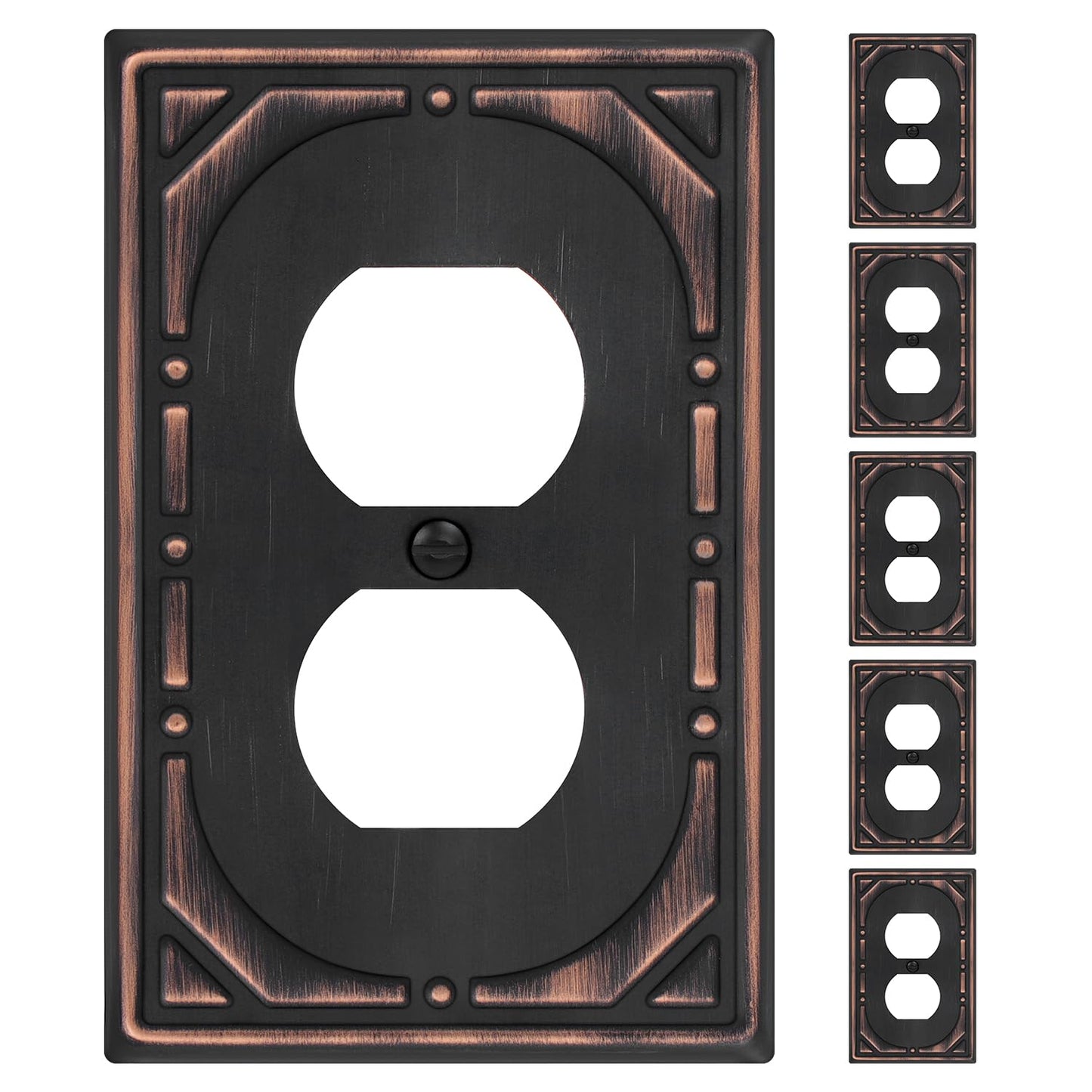6 Pack Duplex Outlet Covers Wall Plates, Oil Rubbed Bronze Metal Electric Receptacle Cover, Classic Retro Style Decorative Switch Plate and Outlet Cover, 1 Gang Wall Plate for Electrical Outlets