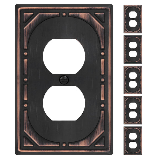 6 Pack Duplex Outlet Covers Wall Plates, Oil Rubbed Bronze Metal Electric Receptacle Cover, Classic Retro Style Decorative Switch Plate and Outlet Cover, 1 Gang Wall Plate for Electrical Outlets