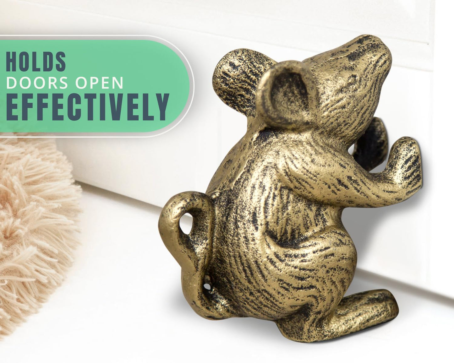 Comfify Cast Iron Mouse Door Stop – 1 Piece – Decorative Rustic Door Holder for Bedroom, Bath, and Exterior Doors – Antique Gold Finish