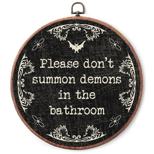 Vodbok Gothic Bathroom Wall Decor - Please Don't Summon Demons -10" Round Canvas Frame Hanging Prints - Gothic Farmhouse Home Office Guest Room Bathroom Toilet Wall Decor -A24