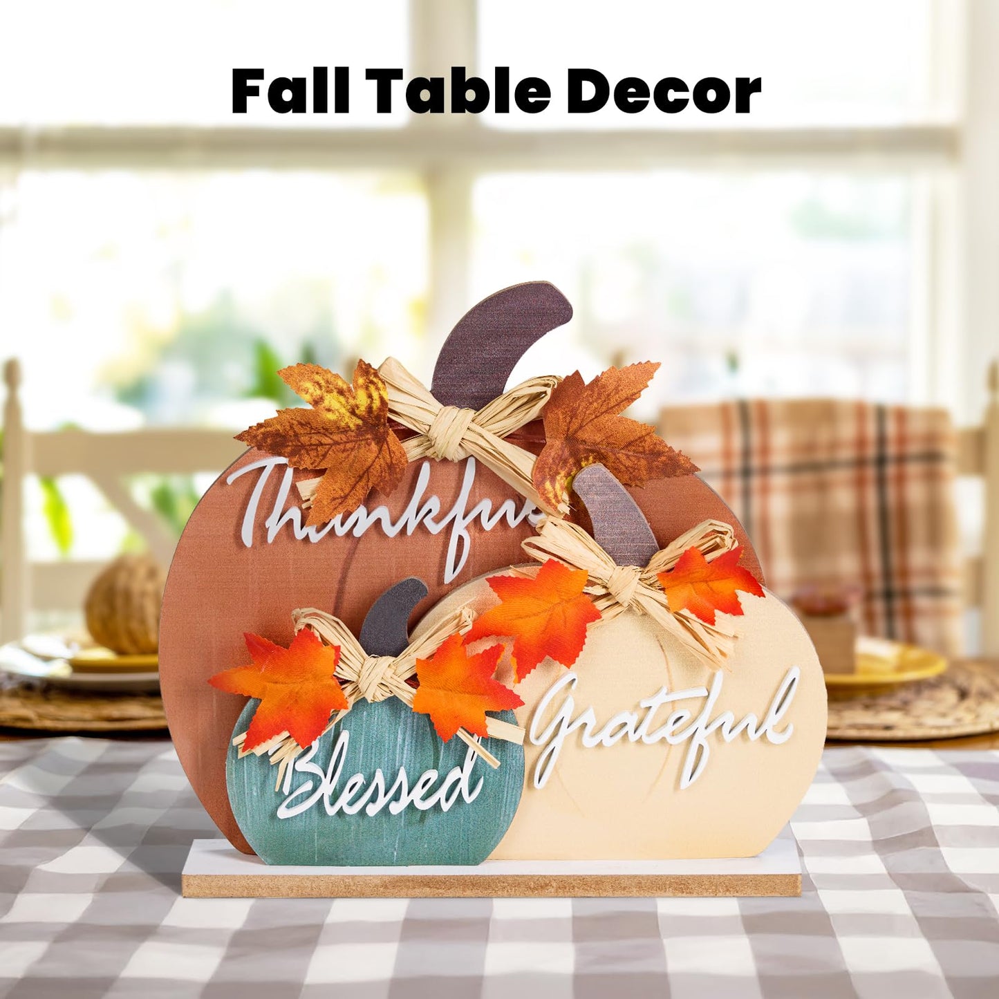 LXDNBGO Fall Pumpkin Decor, Thanksgiving Fall Decorations for Home, Farmhouse Wooden Pumpkin Autumn Decor, Thanksgiving Decorations Sign for Table Office Desk Mantle
