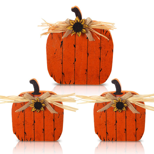 Quzzil 3 Pcs Thanksgiving Decorations for Home Wooden Pumpkin Table Sign Fall Pumpkin Centerpiece Autumn Tiered Tray Decor for Thanksgiving Harvest Tabletop Decor Home Party(Classic Color)