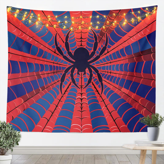 Spider Web Kids Tapestry,Black Spider Arachnid Insect Animals Wall Tapestries,Boys Girls Women Men Room Decor,Western Halloween Wall Hanging,Red Blue Chic Home Wall Decor,Medium 59.1 x 59.1 Inches