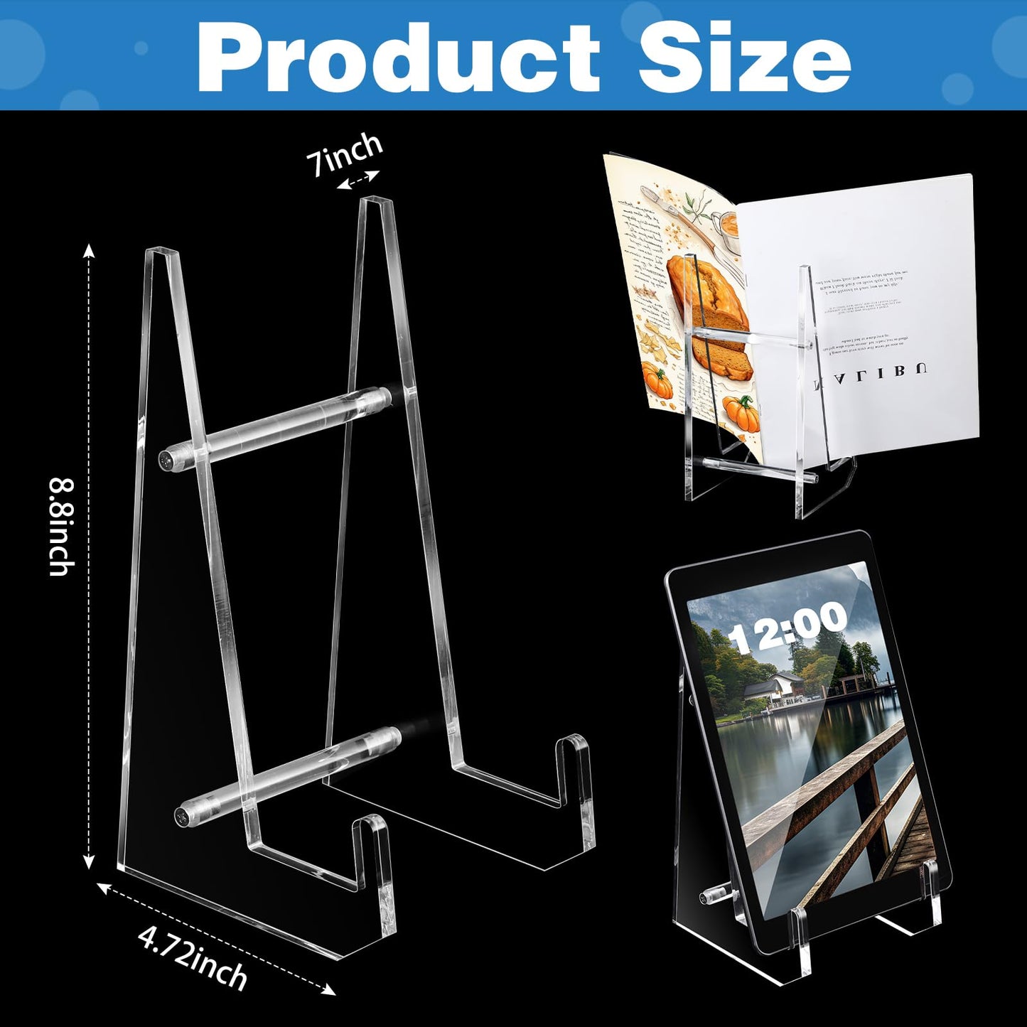 Cinnvoice Acrylic Cookbook Stand for Kitchen Recipe Book Holder for Kitchen Counter Multi-Purpose Display Stand 8.8 x 4.72 Inch Kitchen Countertop Acrylic Recipe Decor (Transparent)