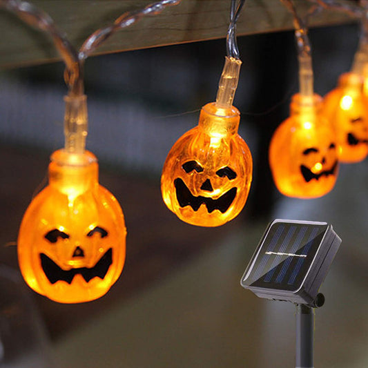 SNOMYRS 21ft 30 Led Halloween Pumpkin String Lights Solar Light Outdoor Halloween Lights for Patio Garden Gate Yard Decoration
