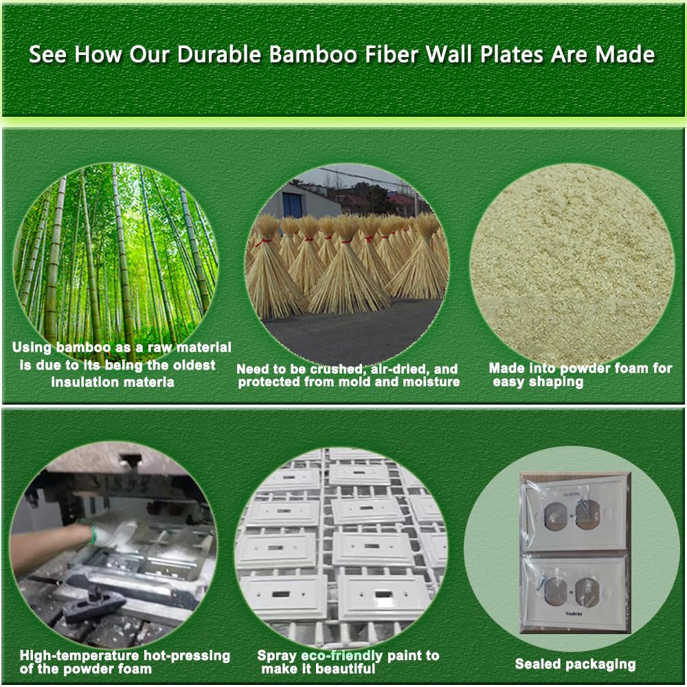 Funkiim Black Classic Beadboard Wall Plates,Light Switch Covers,Electrical Outlet Covers, Switch Plates of Various Combination, Nature Bamboo Fiber Wall plate (1 Gang Duplex 4PK)
