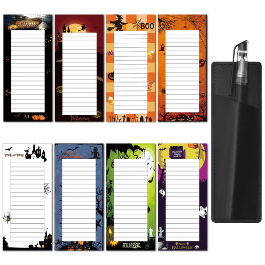 8 Pcs Halloween Magnetic Notepads with Pu Leather Pen Holder Magnetic To Do List Reminder Memo Pad Halloween Magnetic Grocery List Pad for Fridge Magnetic To Do List for Fridge Shopping Grocery Memo
