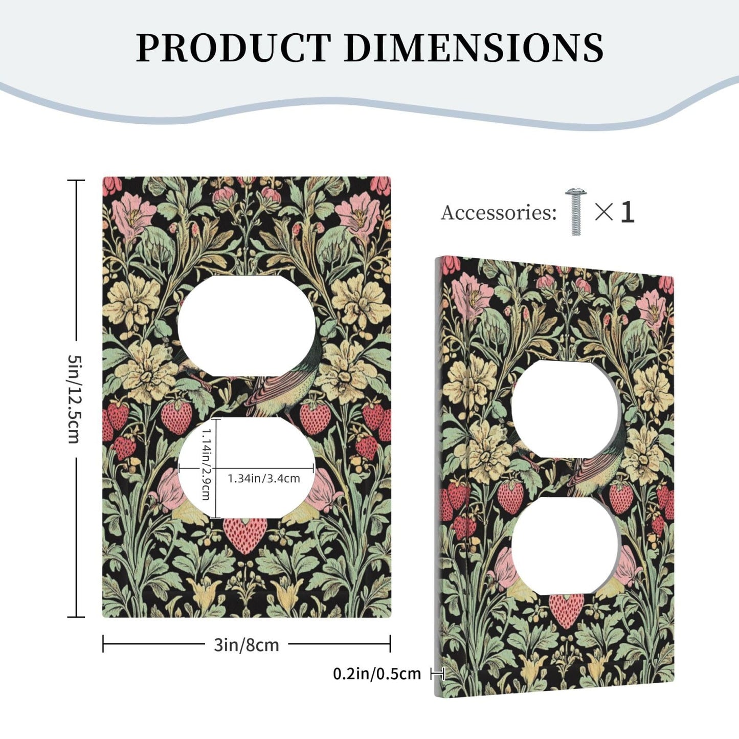 VGHOKO Decorative Outlet Covers with Retro Floral Birds & Strawberries William Morris Style Design 1 Gang Duplex Light Switch Cover Plate Unique Wall Plates Switchplate Cover for Victorian Home Decor