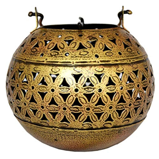 eTroves Handmade Moroccan Lanterns Hanging & Table Top Tea Light Candle Holder Round Tealight Stand for Indoor Outdoor Golden Hanging Tea Light Holder
