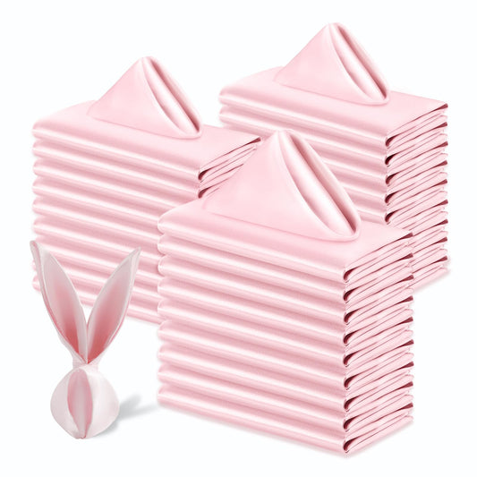 Cobedzy 60 Pack Satin Table Cloth Napkins, 17x17 Inch Blush Pink Silky Wedding Napkins Cloth Washable, Luxury Dining Table Cloth Napkins Set for Birthday Holiday Party Dinner Restaurant