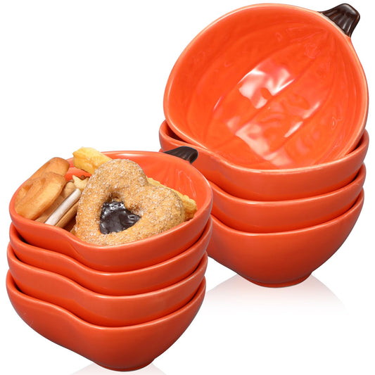 8 Pcs Fall Ramekins 6 oz Oven Safe Pumpkin Ceramic Ramekins Small Creme Dishes Dipping Pumpkins Baking Dish Thanksgiving Pumpkin Shaped Bowl Plates for Kitchen Party Snack Serving Dip Sauce Condiments