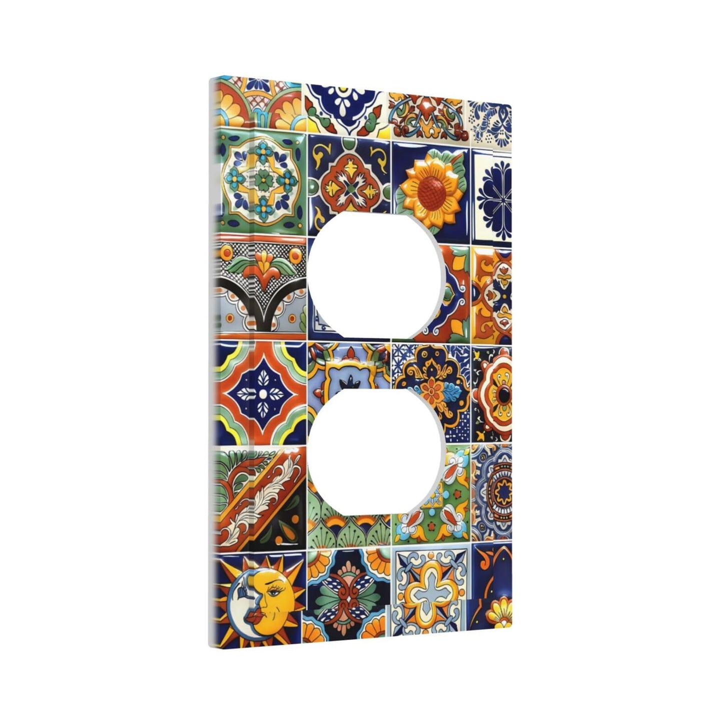 Decorative Light Switch Cover Talavera Tiled Patterns 1 Gang Wall Plate Cover Single Duplex Outlet Covers Switchplate Electrical Faceplate for Bathroom Bedroom Decor(2pack)