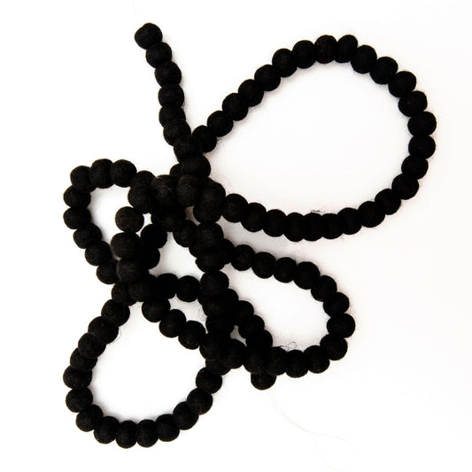 Black Pom Pom Garland New Years Eve Decoration Felt Ball Garland 5 Foot Mini Wool Balls Wool Black Birthday Party, Halloween Tree & Goth Christmas Decorations