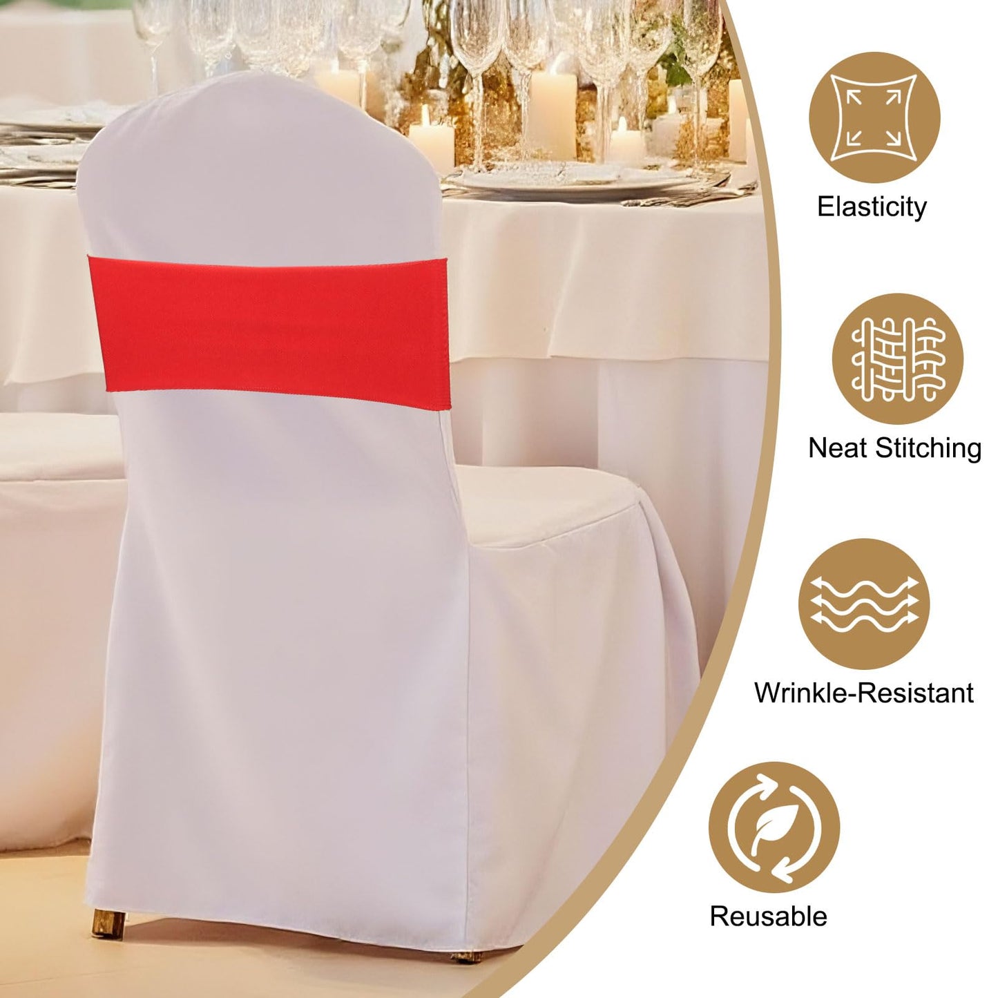 PATIKIL Premium Spandex Chair Sashes Bows, 25 Pcs Elastic Stretch Chair Cover Band Ties with Slider Buckle for Birthday Party Banquet Wedding Decoration, Bright Red