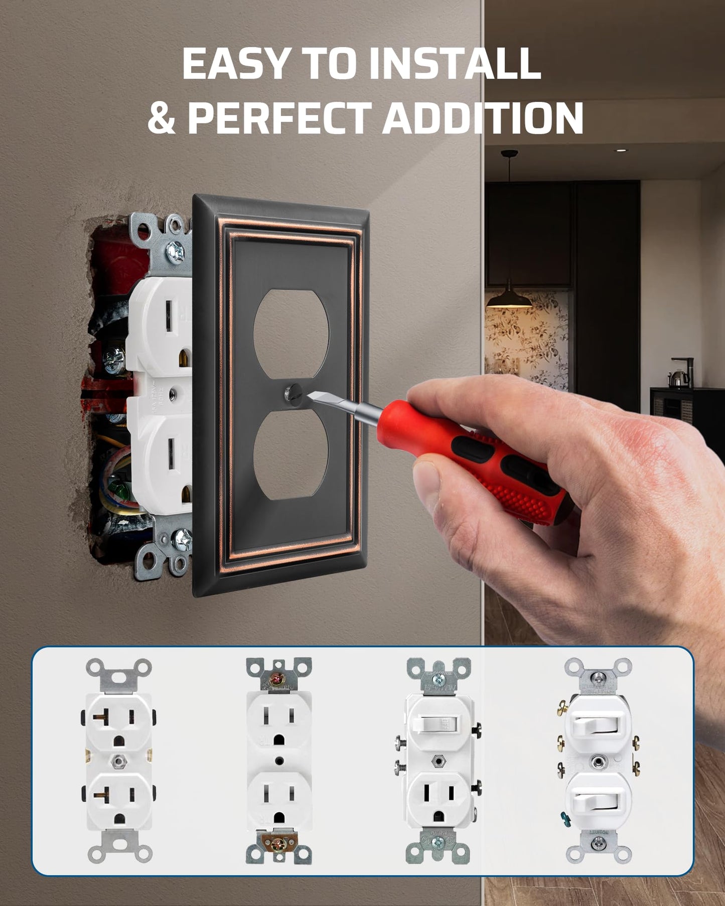 DEWENWILS 4-Pack Duplex Wall Plate, Metal Wall Outlet Cover for Receptacle, Light Switch, Aged Bronze